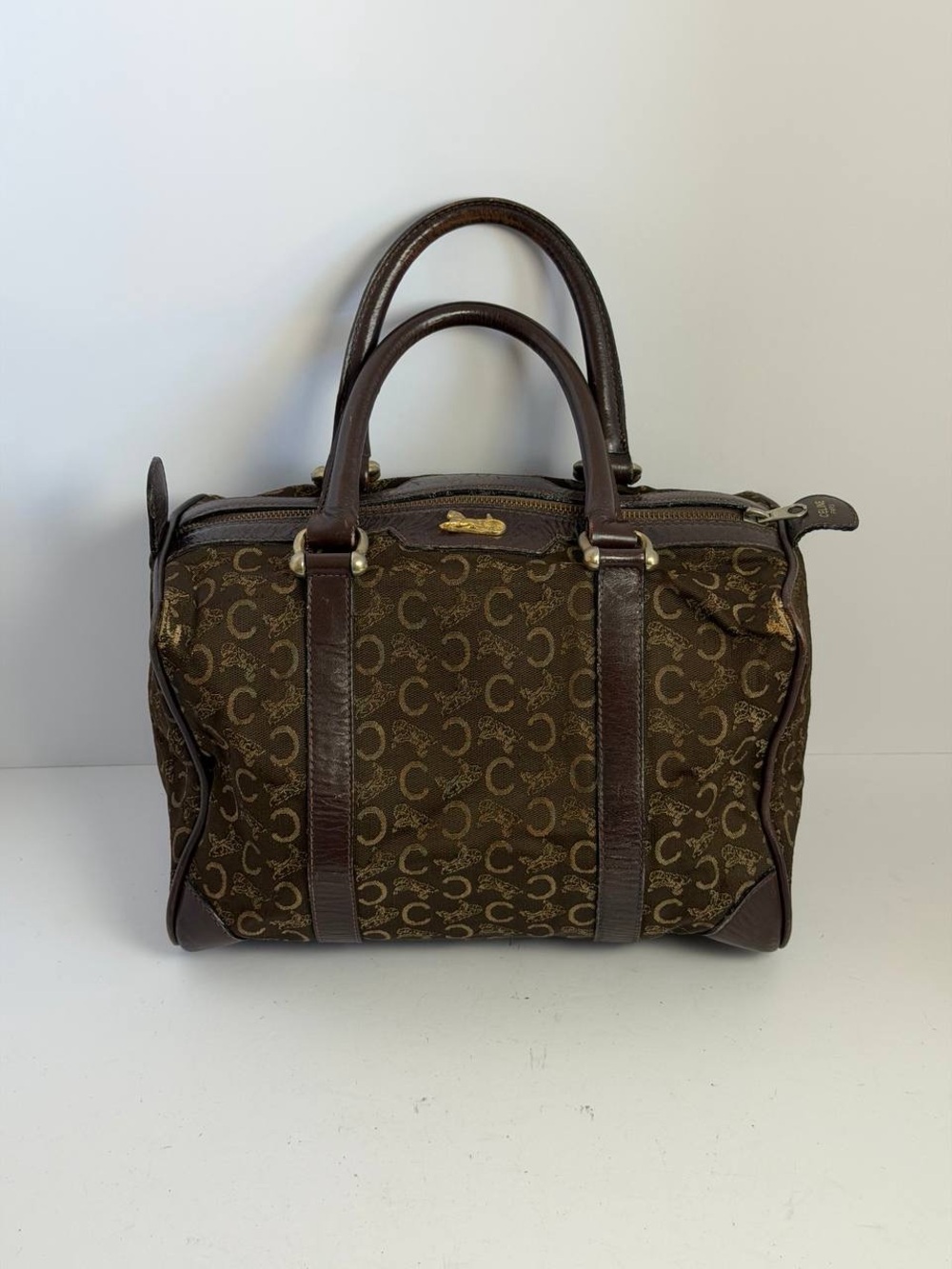 Vintage Old Celine Boston Bag Monogrammed Canvas